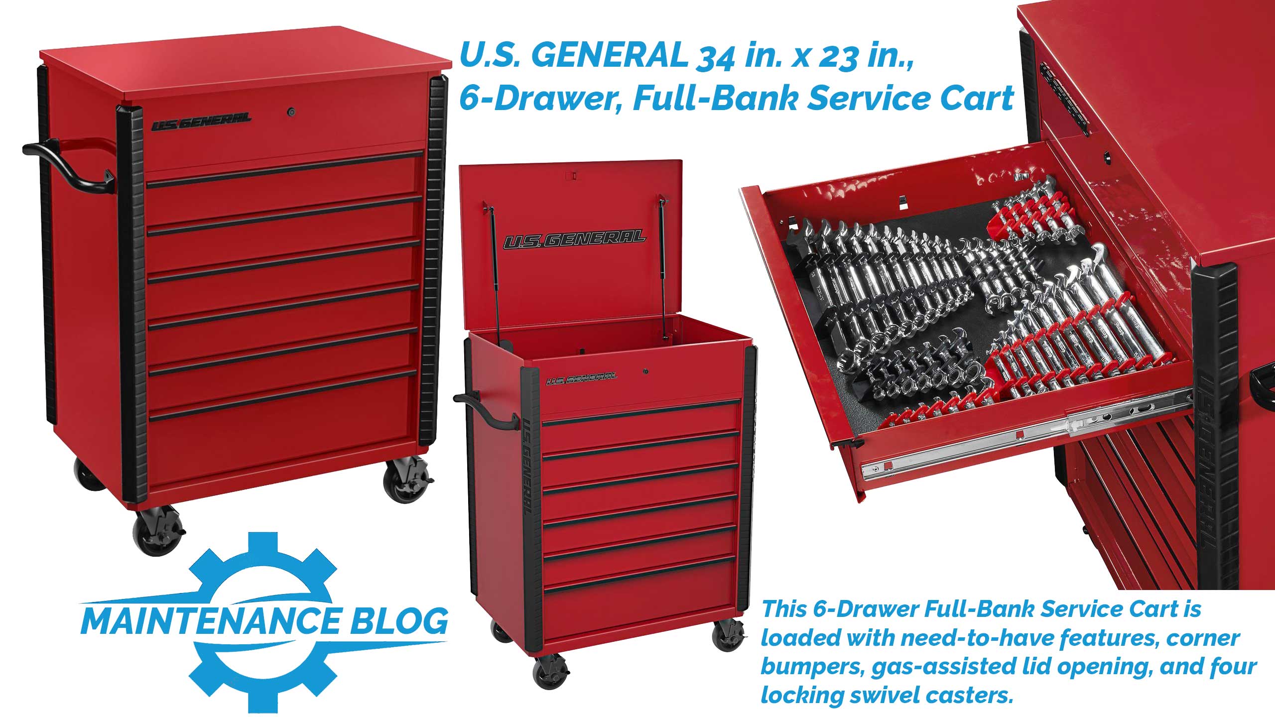 Harbor Freight US GENERAL 34 in x 23 in 6-Drawer Full Bank Service Toolbox